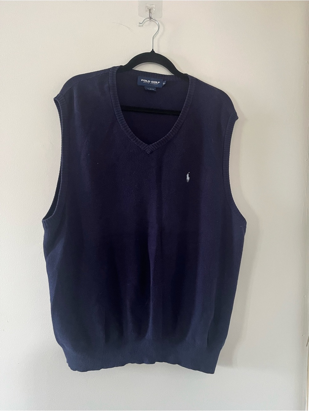Vintage Polo Golf Ralph Lauren Navy Blue 100% Cotton Sweater Vest XL Preppy